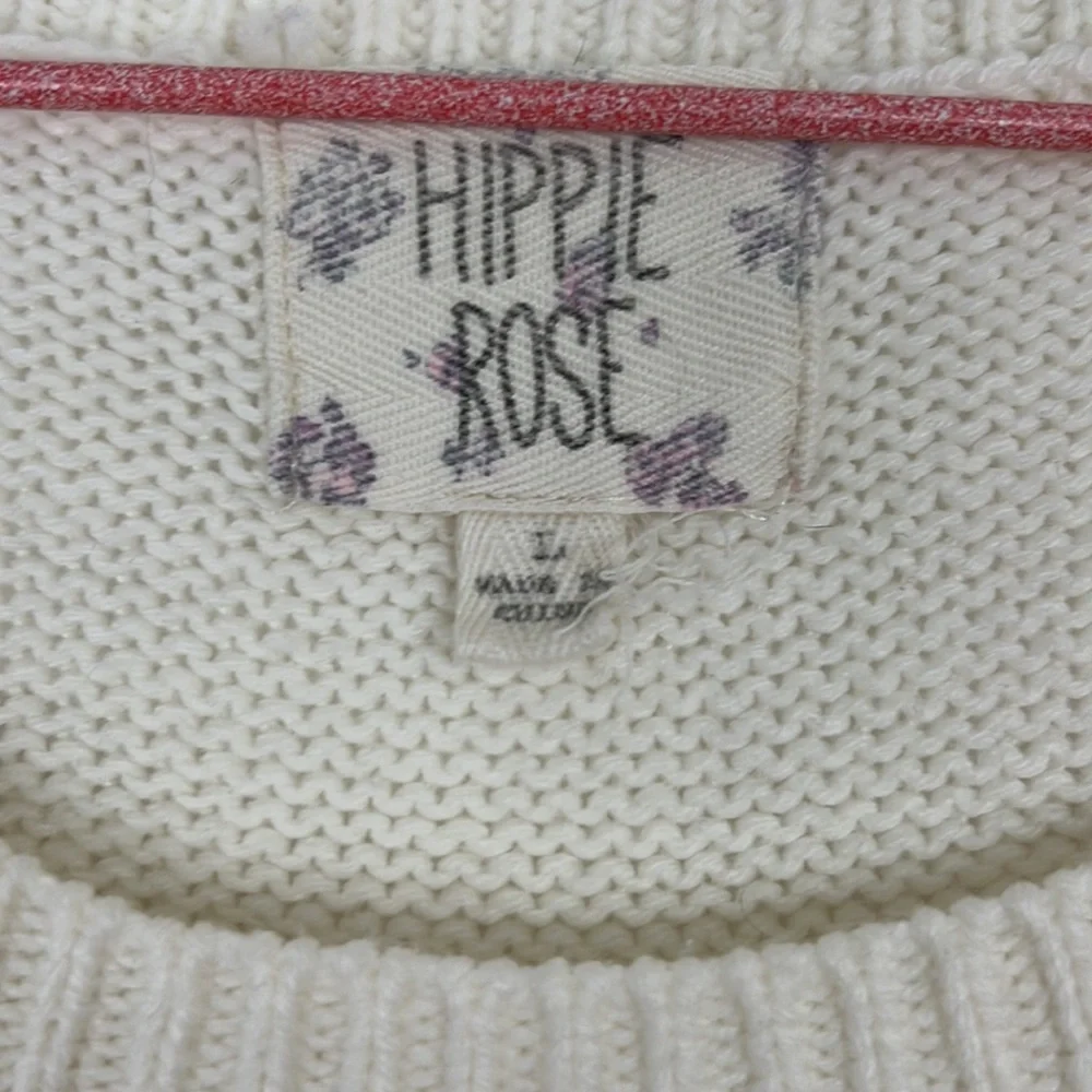 HIPPIE ROSE long sleeve women’s cable knit sweater ivory L - Picture 3 of 10